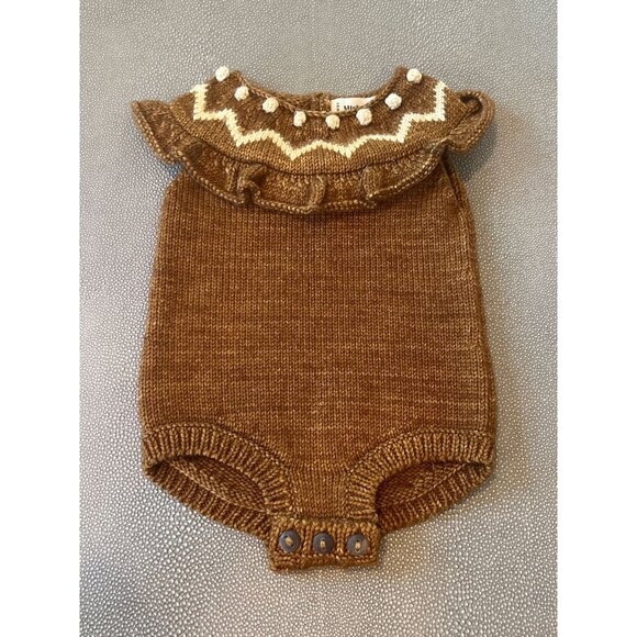 Misha & Puff Holiday Zig Zag Romper Nutmeg 0/6 EUC - Picture 1 of 6